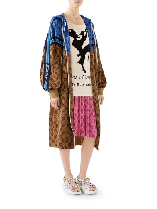 Gucci Jackets & Blazers - Gucci Brown Monogram Hooded jacket Coat with Blue Trim Size XXS OVERSIZED